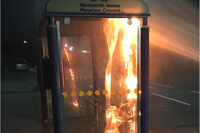 A bus shelter was set alight in Sheffield