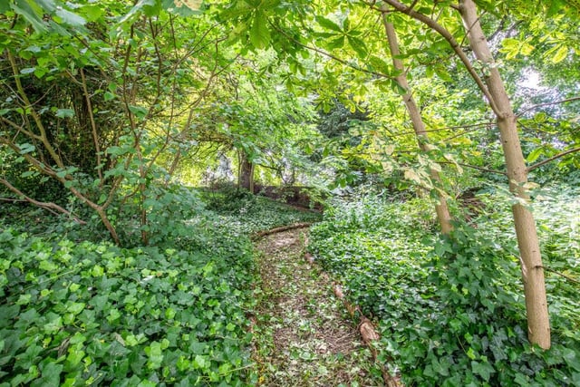 To the far end of the lawn, a stone staircase leads up to a small woodland, where the vendors have created a woodland walk, the boundaries being set in a stone walled surround.