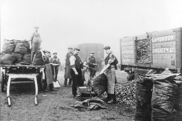 Dating to 1900-1919, this pictures shows the Co-op's Fuel Department at Broughton Lane Railway Sidings