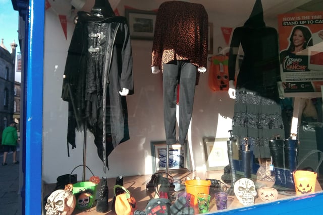 The Halloween shop window display at Cancer Research UK on Narrowgate.