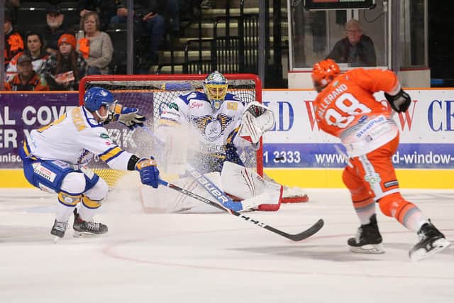 Marco Vallerand fires on Fife's goal pic by Hayley Roberts