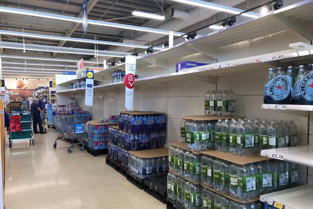 Low bottled water supply at Evesham Tesco. August 12 2022.