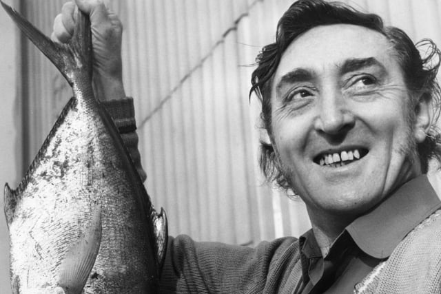 Joe Harding in Redhead's Shipyard with the unnamed fish that was washed up in one of  berths in 1975.