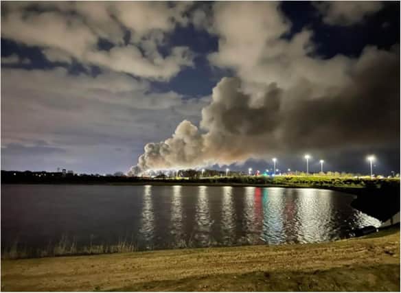 The fire, as seen from the lakes near the M18. (Photo: Mike Rochford).