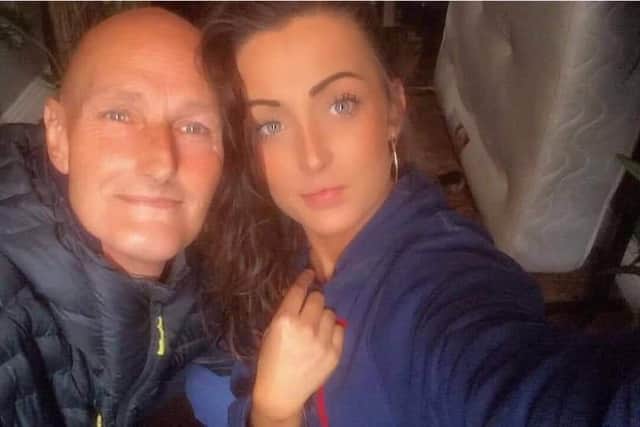 Stacy Brooks and her father Mark Brooks, who covered her in petrol and tried to set her alight - after she turned to him for help during a bad break-up. Stacy, 31, and her dad, Mark, 61, had only just reconnected after 20 years of estrangement when the attack took place. Picture: Stacy Brooks / SWNS