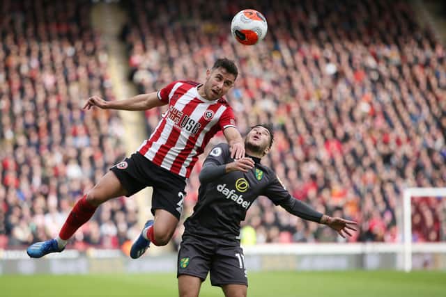 Sheffield United's George Baldock is roared on by another packed house at Bramall Lane: Alistair Langham/Sportimage