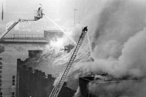 Firefighters battle a blaze at the Classic Cinema, Fitzalan Square, February 1984. Picture: Sheffield Newspapers / PIcture Sheffield