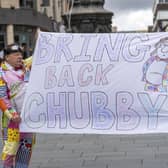 Supporters of Roy "chuuby' Brown protest at the decision to ban him from performing at Sheffield City Hall. Mr Brown is still hoping he may be able to perform at Sheffield City Hall, and his representatives have raised concerns over 'double standards' Picture Scott Merrylees