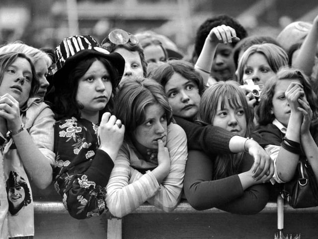 Teenage girls at a David Cassidy concert in May 1974 - security staff had to lift them over the barriers and some girls were hurt during the show.