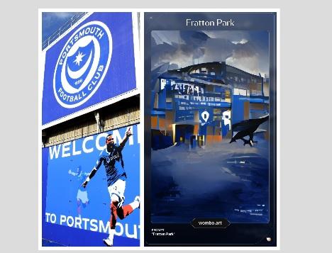 This dark and twisted vision of Fratton Park was conjured up by WOBO Dream AI