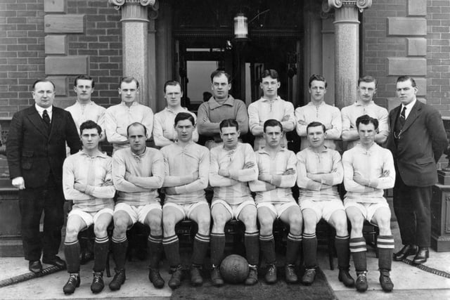 Chapman guided Huddersfield Town to victory over Preston in the 1922 FA Cup final. The team pictured back row, left to right) Herbert Chapman (manager), Wood, McKay, Slade, Mutch, Wilson, Watson (captain), Wadsworth, J Chaplin, (front row) Richardson, Mann, Brown, Hislip, Johnstone, Stephenson and Billy Smith.