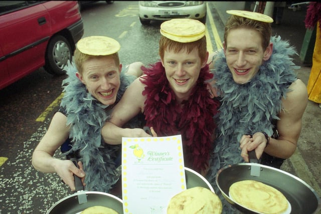 Wet conditions for the annual pancake race in the Asda car park in Washington in February 2001. Were you involved?