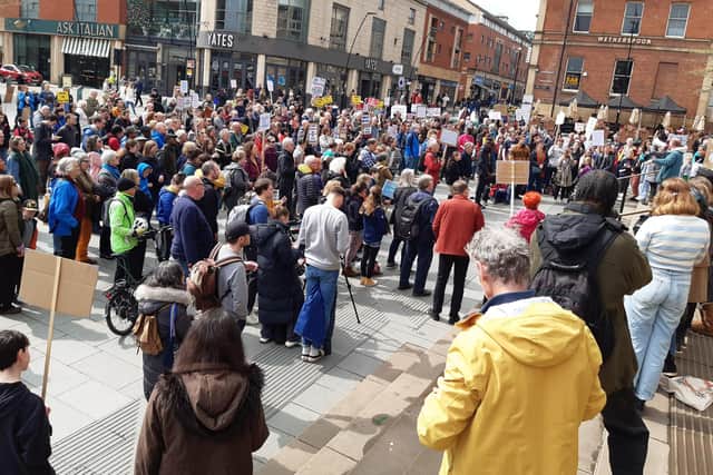 Hundreds joined a protest outside Sheffield City Hall this morning, calling for plans to convert King Edward VII School to an academy to be ditched.