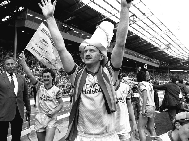 Stags skipper George Foster leads the celebrations after his side's hard-earned victory.