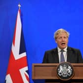 Britain's Prime Minister Boris Johnson holds a news conference (Photo by Toby Melville - WPA Pool / Getty Images)