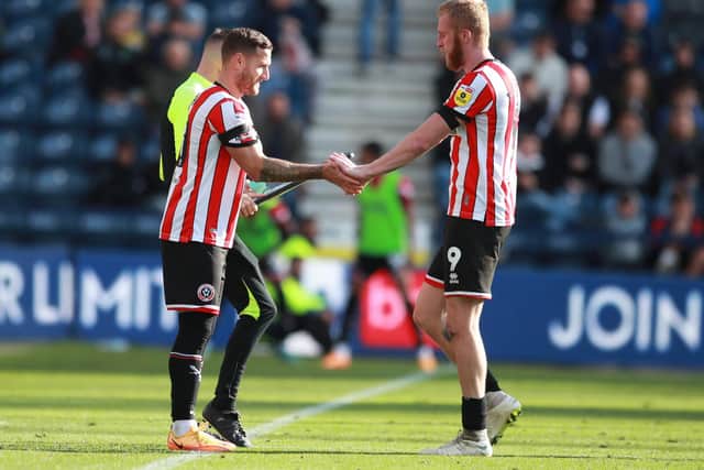 Billy Sharp with Oli McBurnie, who is also out of contract this summer: Simon Bellis / Sportimage