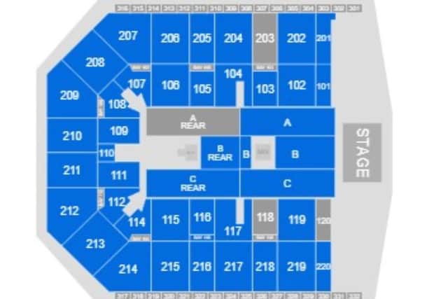 The seating plan for the JLS Beat Again tour show at Utilita Arena in Sheffield on October 28 and 29.
