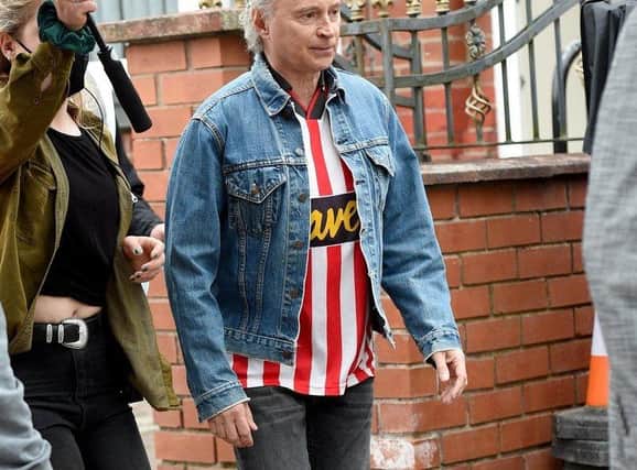 Robert Carlyle pictured during filming for The Full Monty Disney+ mini series in Manchester.