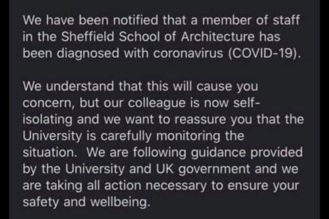 A screenshot of the email sent to students at the University of Sheffield (pic: David Marriott)