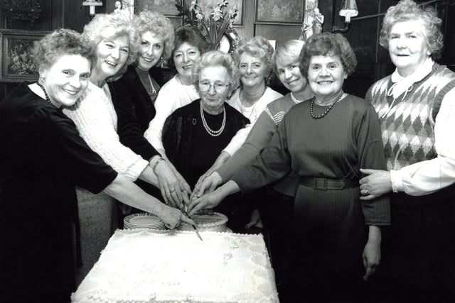 Vera Jenkins (centre) landlady of the Nursery Tavern, Ecclesall Road, Sheffield, celebrates her 82nd birthday in 1986.