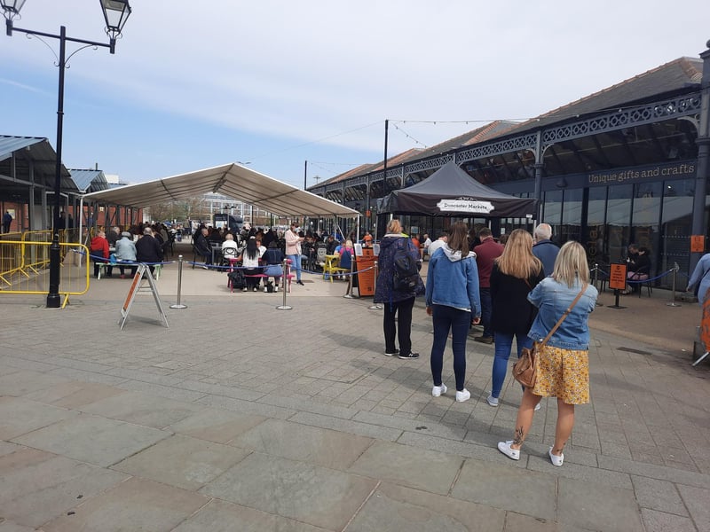 Queuing to get into the Wool Market.