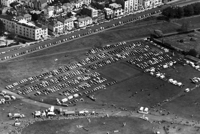 Cars park on the Common for Southsea Show in August 1980