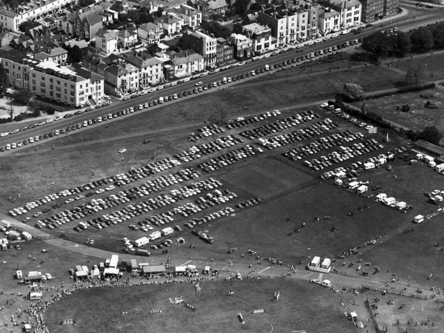 Cars park on the Common for Southsea Show in August 1980