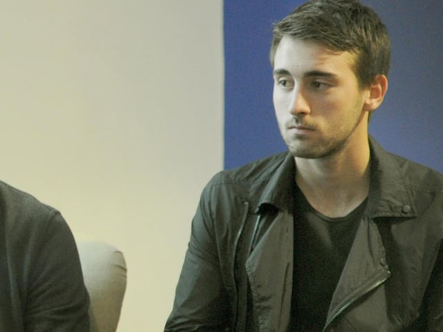 The 18-year-old midfielder on stage at Fratton Park during a fundraising event.