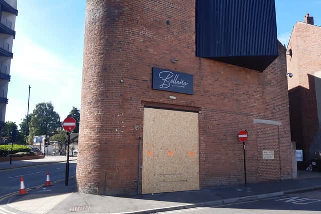 A woman lost her hand in the horrific ‘targeted’ Shoreham Street nightclub hit and run in the early hours of Sunday, says an eyewitness. Pictured is Belairz club, boarded up after the incident.
