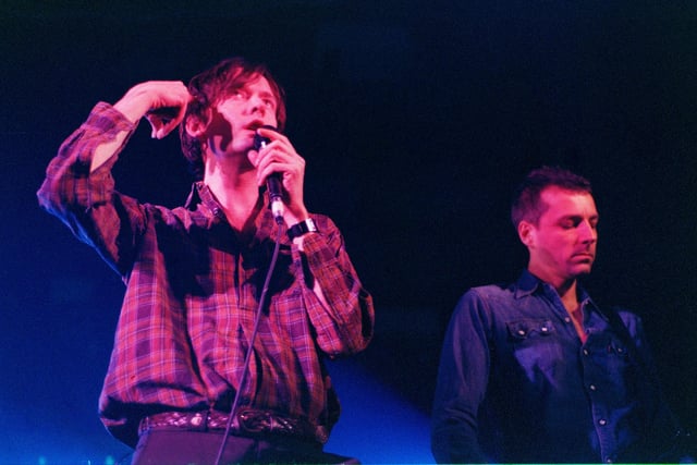 Jarvis Cocker and Pulp bassist Steve Mackey at Sheffield's Octagon Centre in 2001.