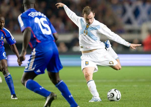 James McFadden scores for Scotland in Paris. Photo credit SNS Group Alan Harvey.