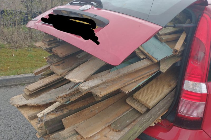 Bolsover, April 29
Police tweeted: "Driving around like this and being pointed out to us by members of public. Driver failed to see the issue. Ticketed and made to remove the load."
