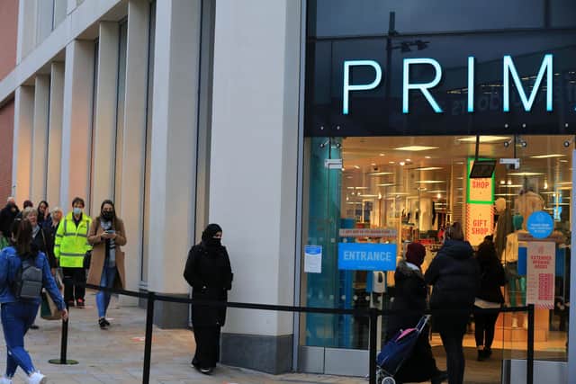 Shoppers were out early and queuing outside Primark on The Moor.