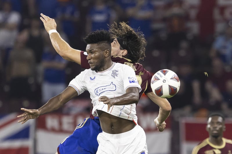 Rangers’ Jose Cifuentes, and Servette’s Enzo Crivelli battle for the ball during the Champions League qualifying second leg. An encounter  that brought a 1-1 draw to send the Ibrox men through on aggregate.