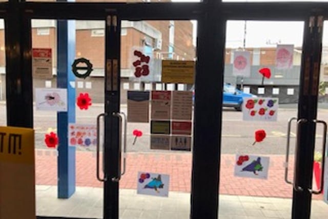 Customers are greeted by pictures, drawn by pupils from Sutton schools