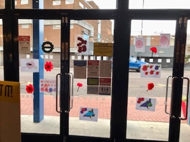 Customers are greeted by pictures, drawn by pupils from Sutton schools