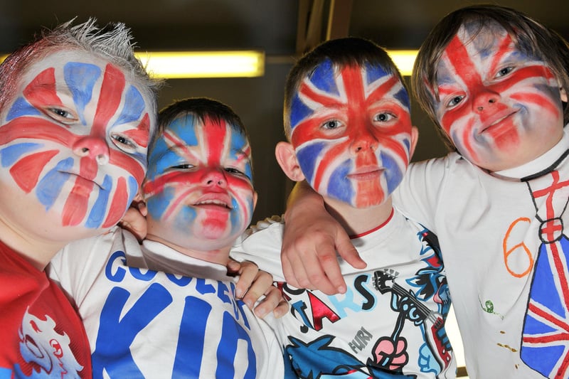 Ryan Keenan, Leon Thompson, Kieran Rowntree and Joshua Jones were pictured with their painted faces to mark the 2012 Jubilee celebrations.