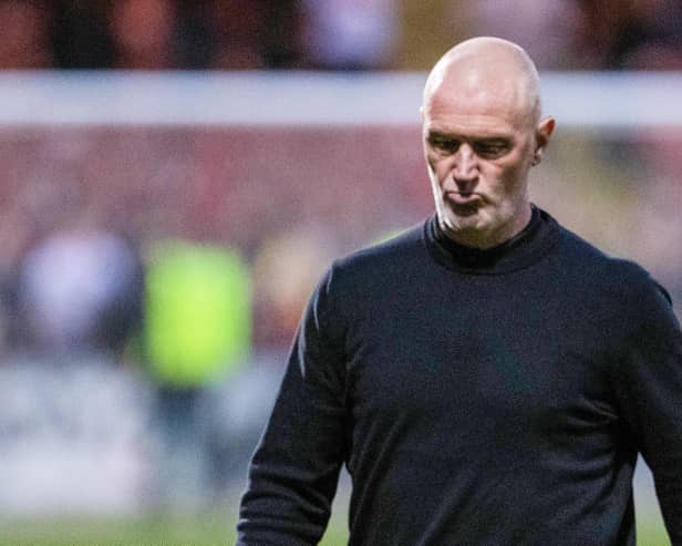 GLASGOW, SCOTLAND - MAY 19: Ayr manager Lee Bullen looks dejected as he walks off the pitch at full time during a cinch Premiership play-off semi-final first leg match between Partick Thistle and Ayr United at Firhill, on May 19, 2023, in Glasgow, Scotland. (Photo by Alan Harvey / SNS Group)