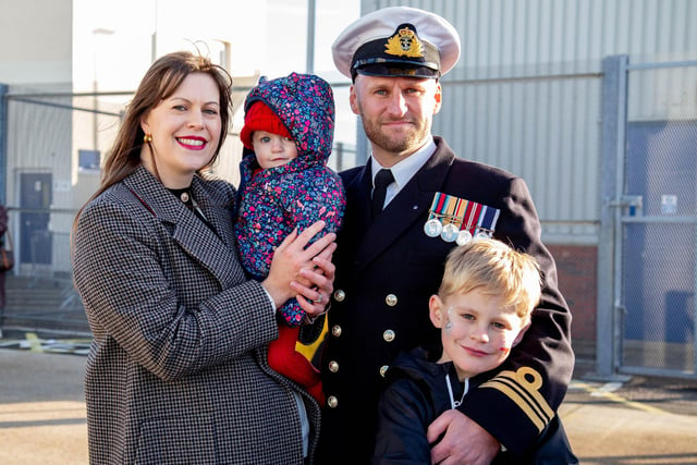 Samantha and Jonathan Lovell, Georgina 10 months and Cameron, seven, near HMS Diamond. Picture: Habibur Rahman