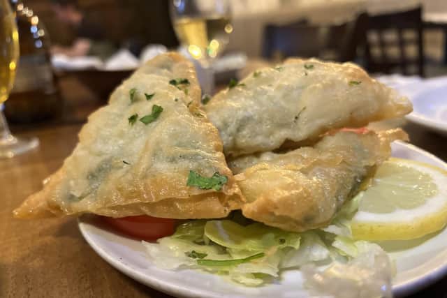 The Spinach Boregi, these are light pastry parcels with spinach mixed with mozzarella and deep fried.