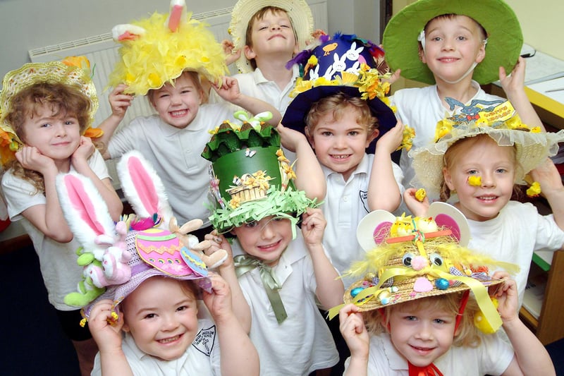 Pupils from St Mary's School in Sutton display their Easter bonnets.