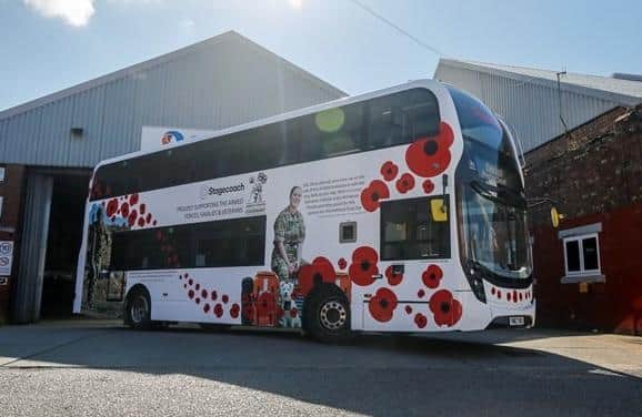 Stagecoach bus with new livery celebrating armed forces