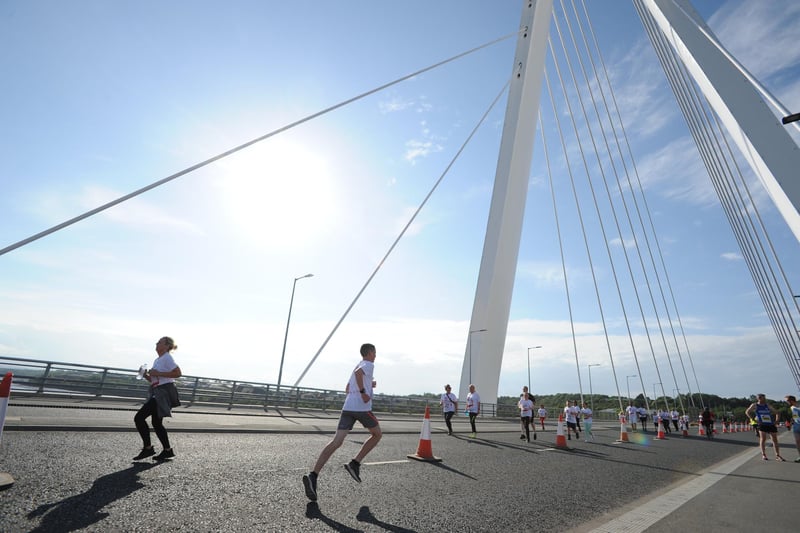 Runners cross the Northern Spire Bridge as they take part in Sunderland Big Active 3k.