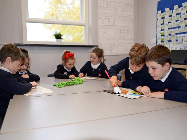 Year one children pictured working in one of the new Interactive Intervention rooms. Picture: NDFP-09-11-21-StAlbans 4-NMSY