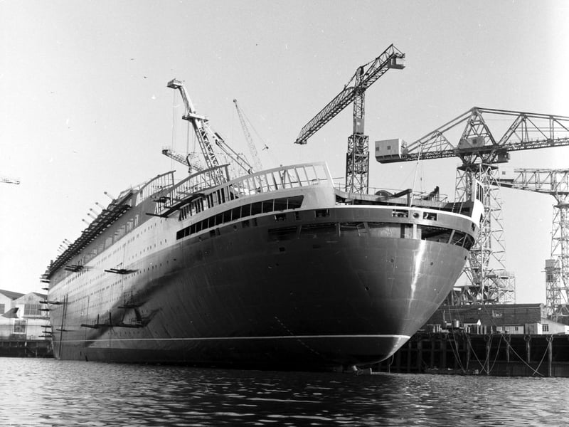 The Queen Elizabeth II liner nearing the end of its construction lifecycle  at John Brown shipyard in Clydebank in December 1967