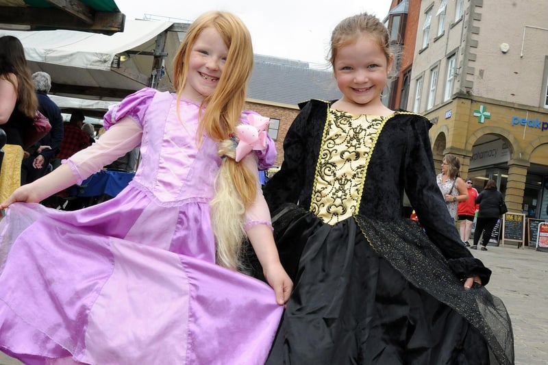 The annual medieval market sees Chesterfield stall holders - and visitors don fancy dress.
Maisie Watson, 7, and Abbeygale Haslam, 8,  enter in to the spirit of Chesterfield's Medieval fun day when they visited the market in their fancy gowns.