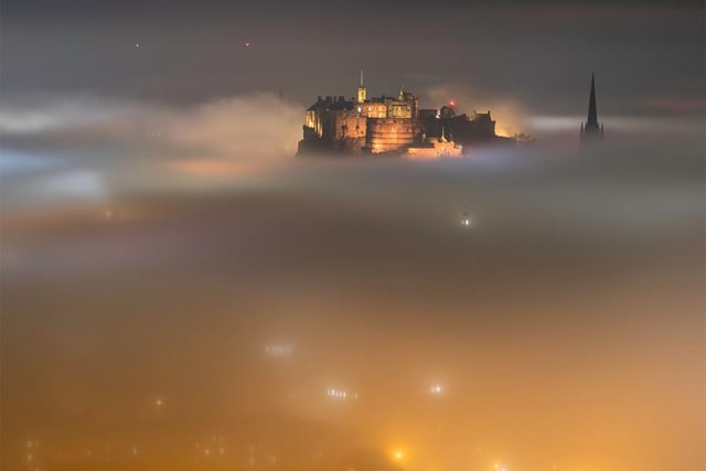A stunning photo of Edinburgh Castle pictured as if it's floating on the heavy fog that sat over Edinburgh for hours on Monday night. The picture was taken by photographer and Edinburgh resident Adam Bulley.
