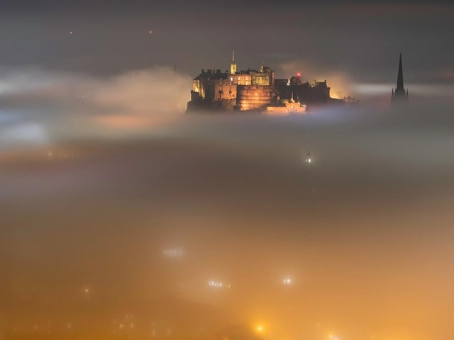 A stunning photo of Edinburgh Castle pictured as if it's floating on the heavy fog that sat over Edinburgh for hours on Monday night. The picture was taken by photographer and Edinburgh resident Adam Bulley.