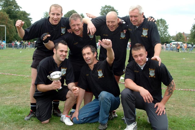 Jubilant Ashfield Rugby Club members who won tug of war against the Army at the Ashfield Show in 2006.