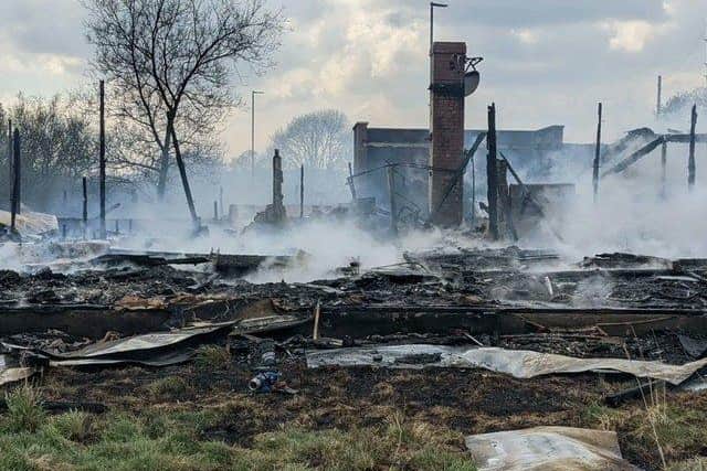 The aftermath of a fire at the old Boundary Club site off Jordanthorpe Parkway in Sheffield. The long-derelict building is now set to be demolished (pic: @DronfieldFire/Twitter)